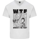 WTF Wheres the Fish Funny Fishing Fisherman Mens V-Neck Cotton T-Shirt White