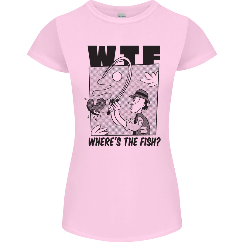 WTF Wheres the Fish Funny Fishing Fisherman Womens Petite Cut T-Shirt Light Pink