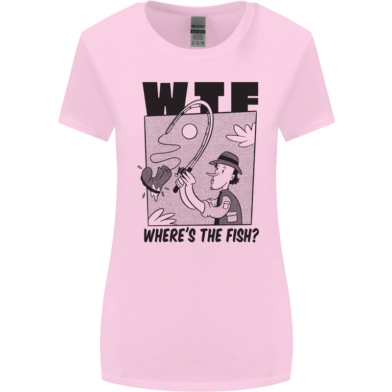 WTF Wheres the Fish Funny Fishing Fisherman Womens Wider Cut T-Shirt Light Pink