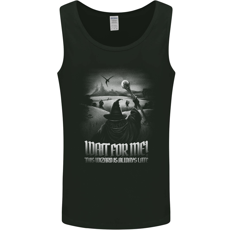 Wait For Me Wizard Always Late Mens Vest Tank Top Black