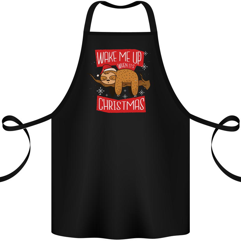 Wake Me Up When It's Christmas Funny Sloth Xmas Cotton Apron 100% Organic Black