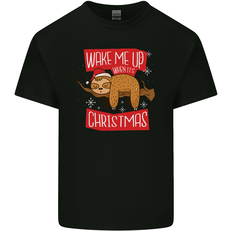 Wake Me Up When It's Christmas Funny Sloth Xmas Kids T-Shirt Childrens Black