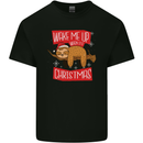 Wake Me Up When It's Christmas Funny Sloth Xmas Mens Cotton T-Shirt Tee Top Black