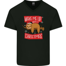 Wake Me Up When It's Christmas Funny Sloth Xmas Mens V-Neck Cotton T-Shirt Black