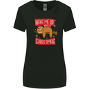 Wake Me Up When It's Christmas Funny Sloth Xmas Womens Wider Cut T-Shirt Black