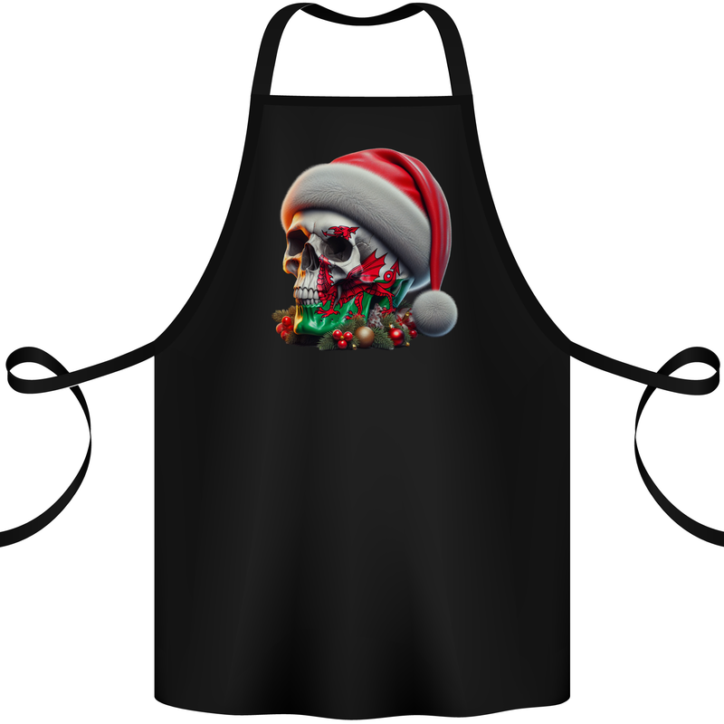 Wales Christmas Skull Xmas Welsh Flag Rugby Cotton Apron 100% Organic Black