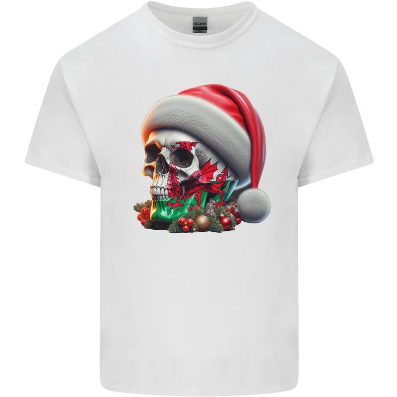Wales Christmas Skull Xmas Welsh Flag Rugby Kids T-Shirt Childrens White