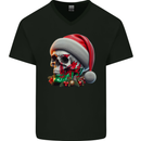Wales Christmas Skull Xmas Welsh Flag Rugby Mens V-Neck Cotton T-Shirt Black