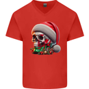 Wales Christmas Skull Xmas Welsh Flag Rugby Mens V-Neck Cotton T-Shirt Red