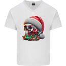 Wales Christmas Skull Xmas Welsh Flag Rugby Mens V-Neck Cotton T-Shirt White