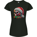Wales Christmas Skull Xmas Welsh Flag Rugby Womens Petite Cut T-Shirt Black