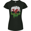 Wales Skull Welsh Gym Biker Flag Womens Petite Cut T-Shirt Black