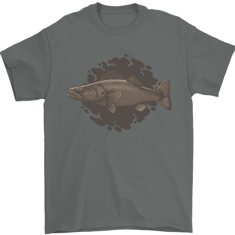 Walleye Fish Fishing Fisherman Mens T-Shirt 100% Cotton Charcoal
