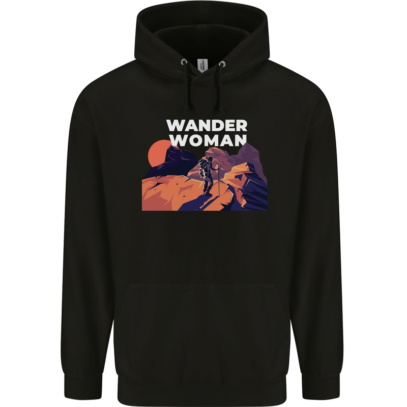 Wander Woman Funny Hiking Trekking Walking Mens 80% Cotton Hoodie Black