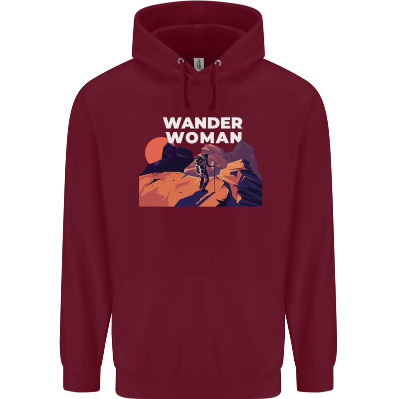 Wander Woman Funny Hiking Trekking Walking Mens 80% Cotton Hoodie Maroon