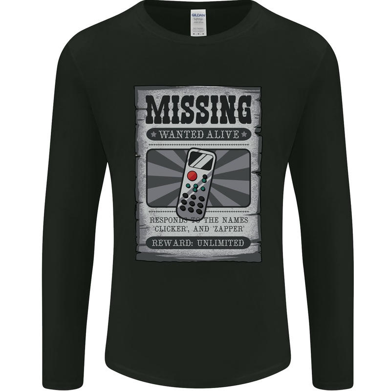 Wanted Remote Control Funny TV Lost Misplaced Mens Long Sleeve T-Shirt Black