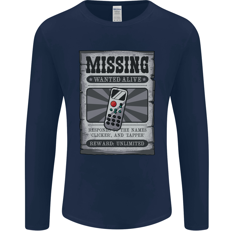 Wanted Remote Control Funny TV Lost Misplaced Mens Long Sleeve T-Shirt Navy Blue