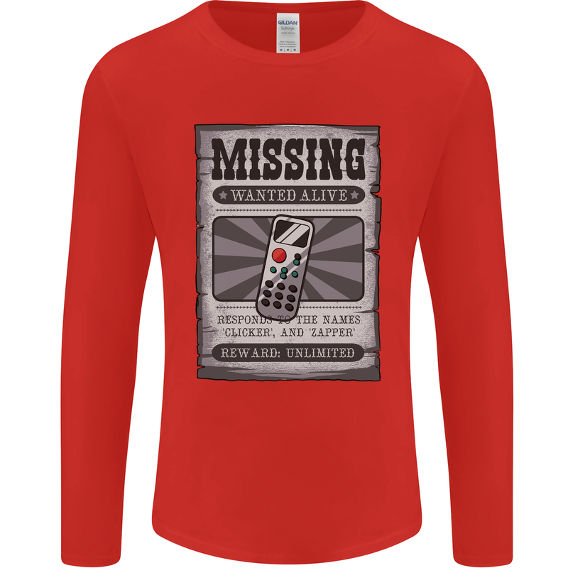 Wanted Remote Control Funny TV Lost Misplaced Mens Long Sleeve T-Shirt Red