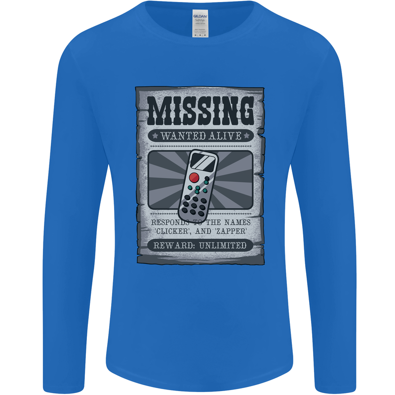 Wanted Remote Control Funny TV Lost Misplaced Mens Long Sleeve T-Shirt Royal Blue