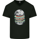 Watermelon Moon Space Planets Mens V-Neck Cotton T-Shirt Black