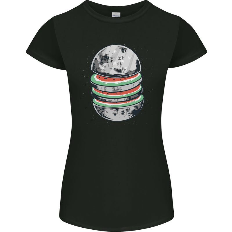 Watermelon Moon Space Planets Womens Petite Cut T-Shirt Black