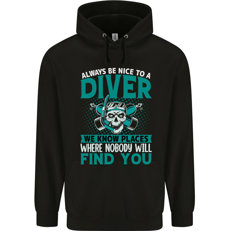 We Know Places Funny Diver Scuba Diving Childrens Kids Hoodie Black