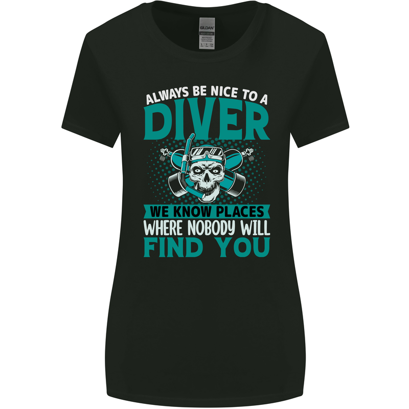 We Know Places Funny Diver Scuba Diving Womens Wider Cut T-Shirt Black