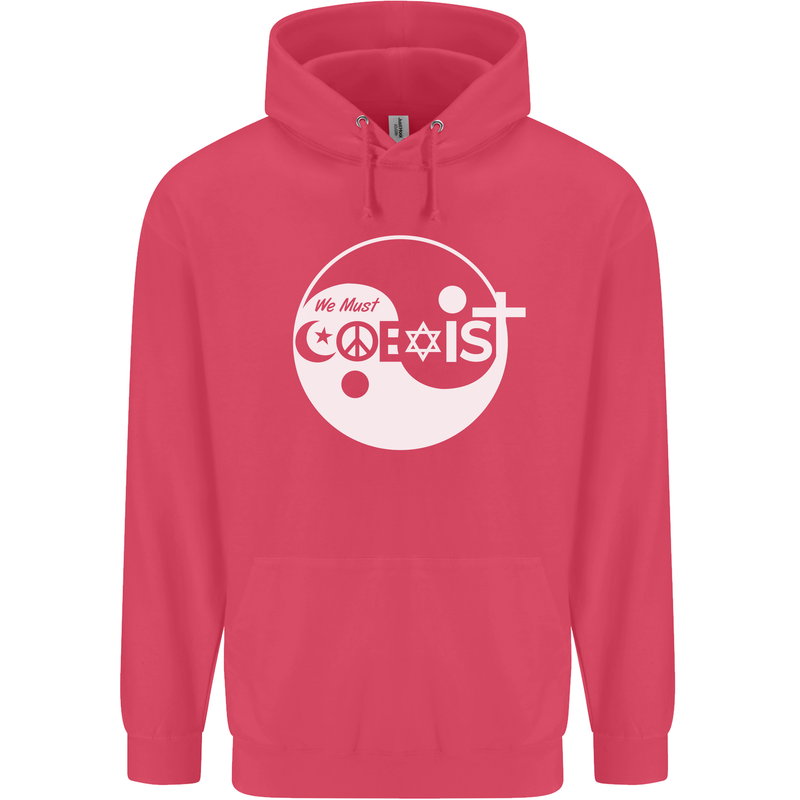 We Must Coexist World Peace Love Religion Hippy Childrens Kids Hoodie Heliconia