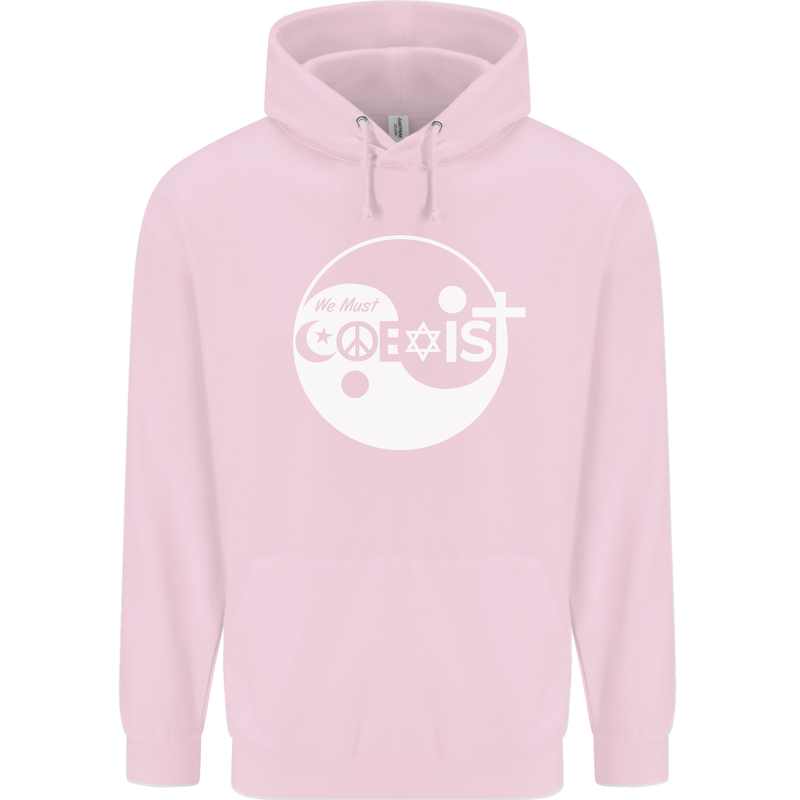 We Must Coexist World Peace Love Religion Hippy Childrens Kids Hoodie Light Pink