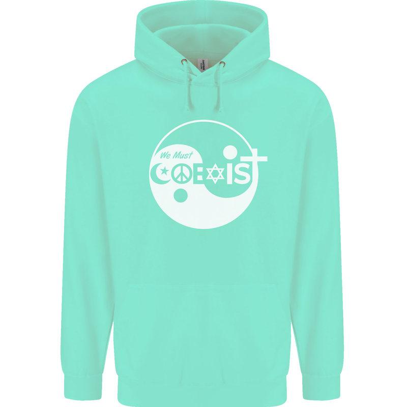 We Must Coexist World Peace Love Religion Hippy Childrens Kids Hoodie Peppermint