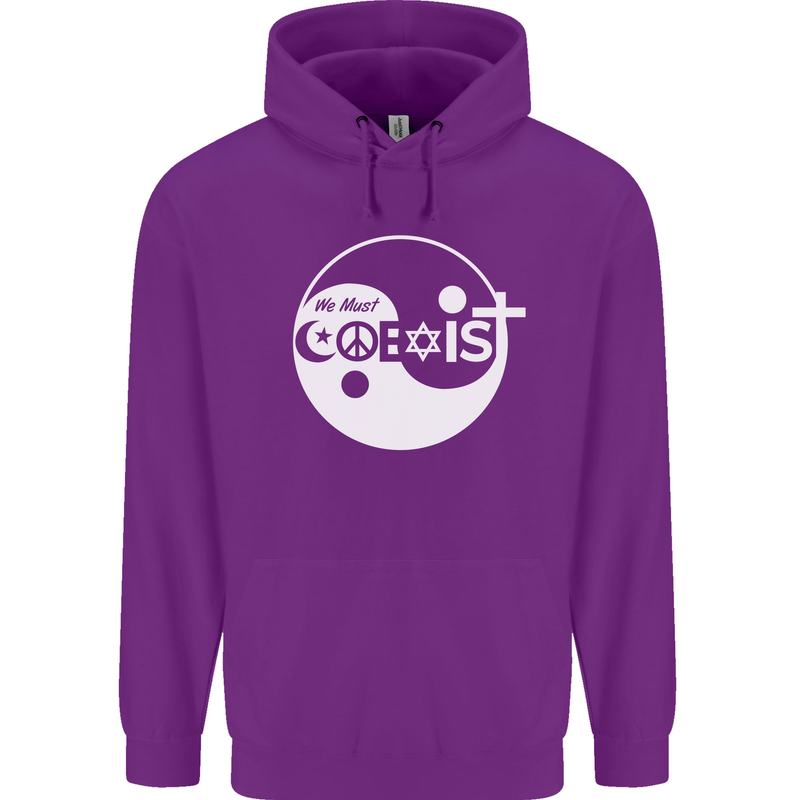 We Must Coexist World Peace Love Religion Hippy Childrens Kids Hoodie Purple