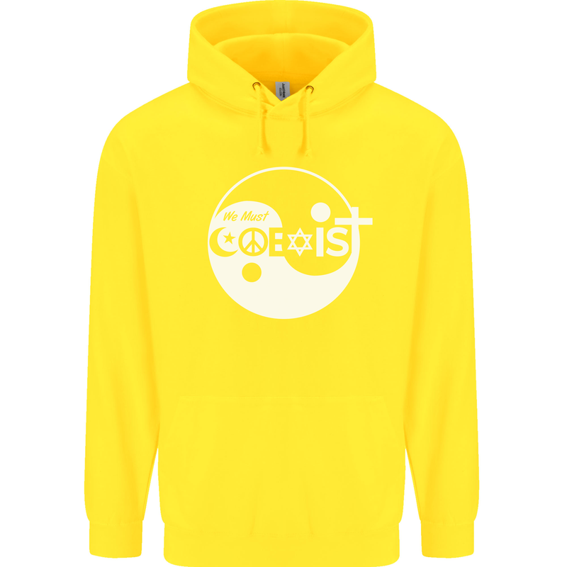 We Must Coexist World Peace Love Religion Hippy Childrens Kids Hoodie Yellow