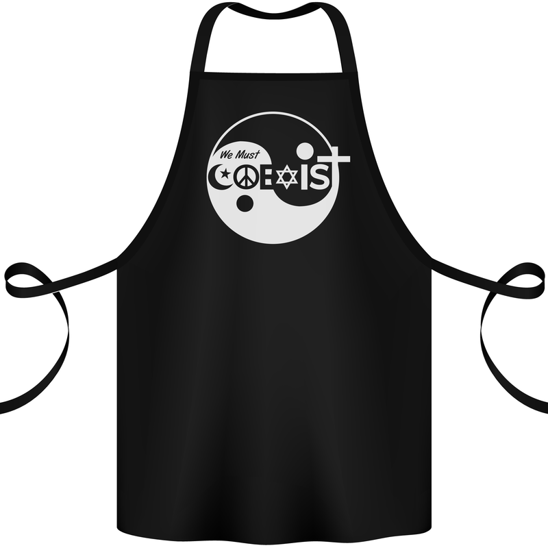 We Must Coexist World Peace Love Religion Hippy Cotton Apron 100% Organic Black