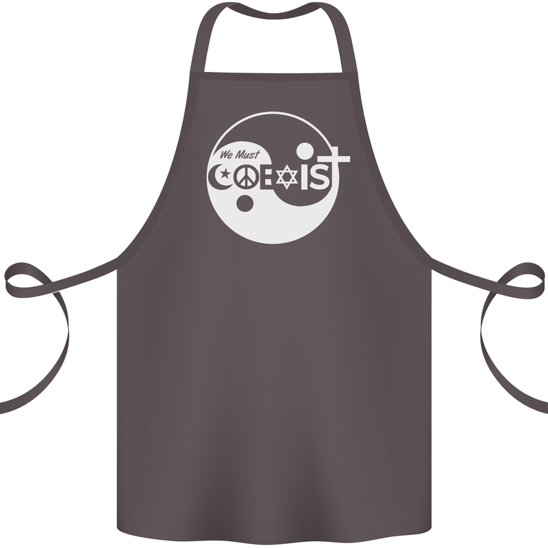 We Must Coexist World Peace Love Religion Hippy Cotton Apron 100% Organic Dark Grey