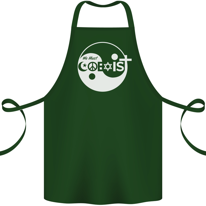We Must Coexist World Peace Love Religion Hippy Cotton Apron 100% Organic Forest Green