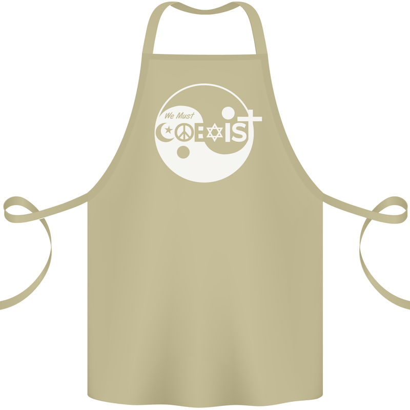 We Must Coexist World Peace Love Religion Hippy Cotton Apron 100% Organic Khaki