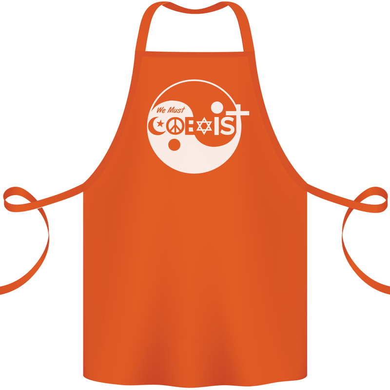We Must Coexist World Peace Love Religion Hippy Cotton Apron 100% Organic Orange