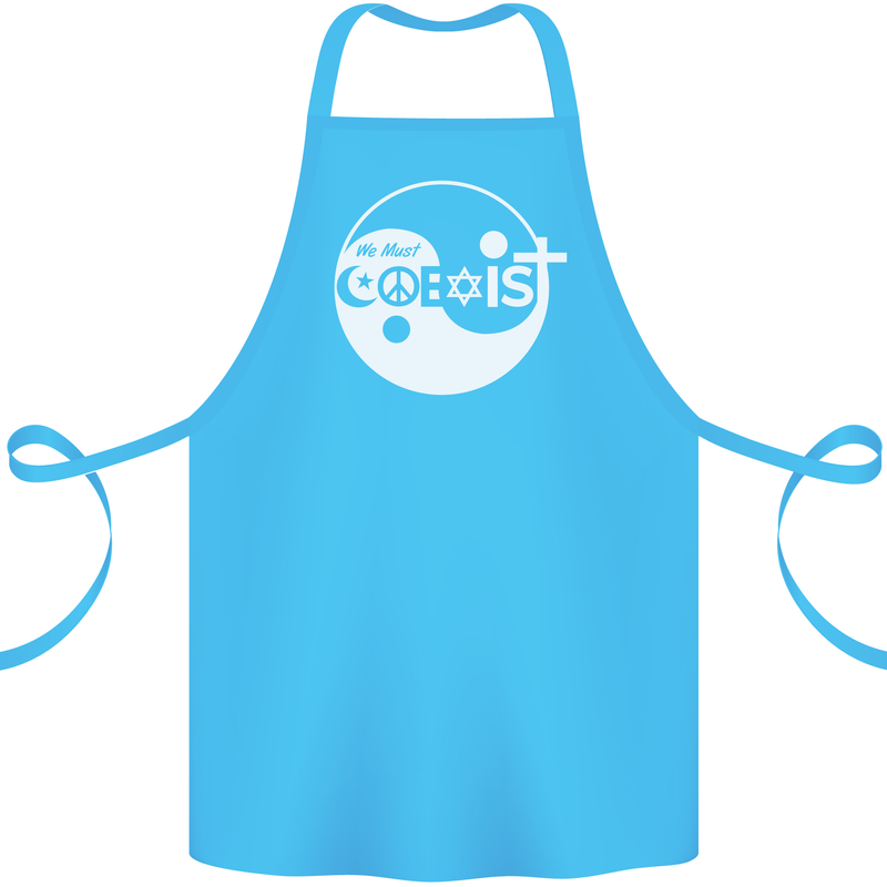 We Must Coexist World Peace Love Religion Hippy Cotton Apron 100% Organic Turquoise