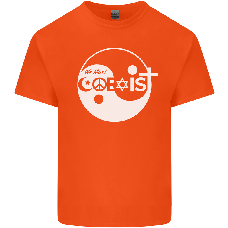 We Must Coexist World Peace Love Religion Hippy Kids T-Shirt Childrens Orange