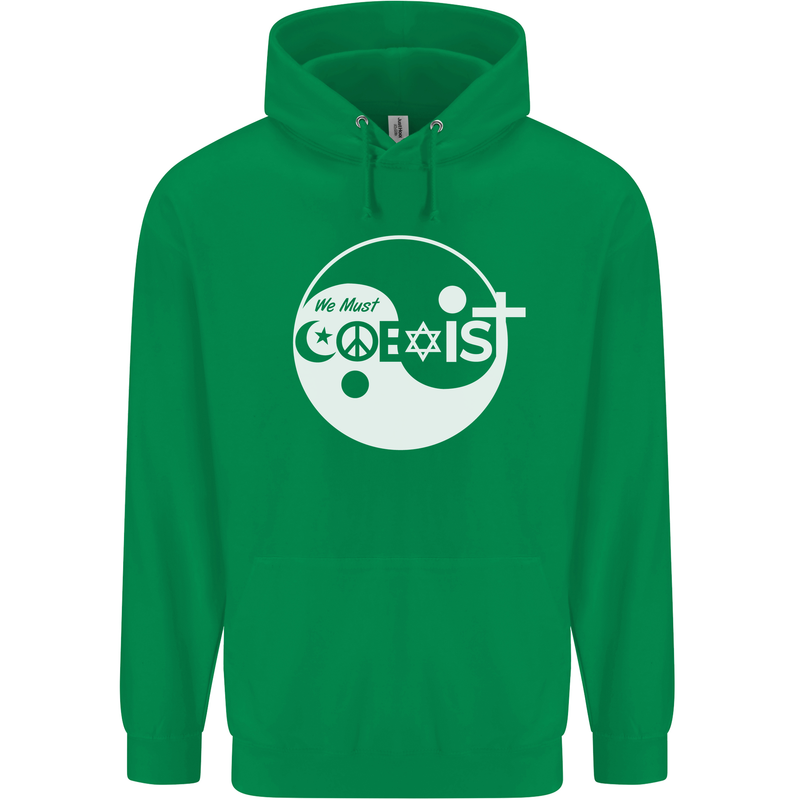 We Must Coexist World Peace Love Religion Hippy Mens 80% Cotton Hoodie Irish Green