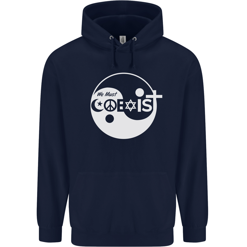 We Must Coexist World Peace Love Religion Hippy Mens 80% Cotton Hoodie Navy Blue