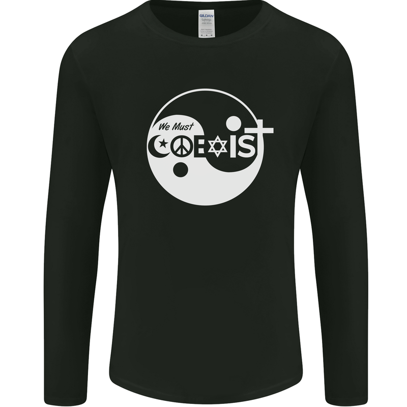 We Must Coexist World Peace Love Religion Hippy Mens Long Sleeve T-Shirt Black