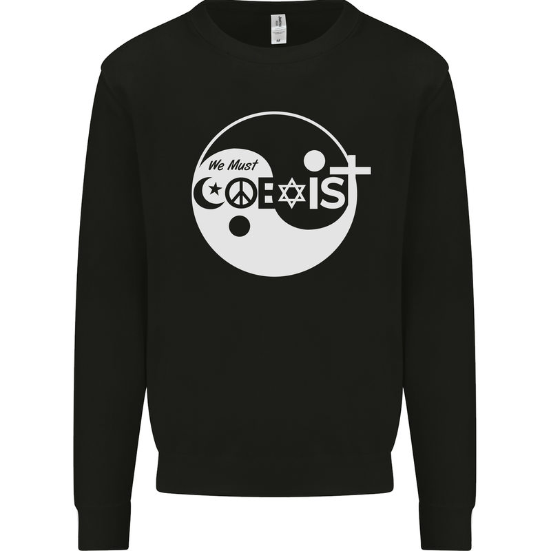 We Must Coexist World Peace Love Religion Hippy Mens Sweatshirt Jumper Black