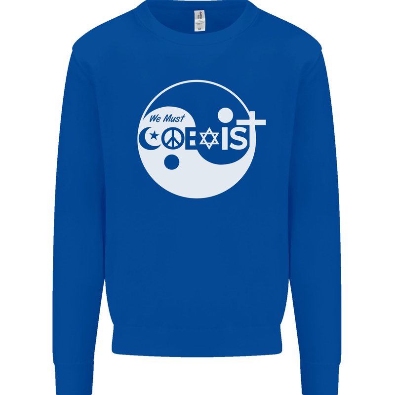 We Must Coexist World Peace Love Religion Hippy Mens Sweatshirt Jumper Royal Blue