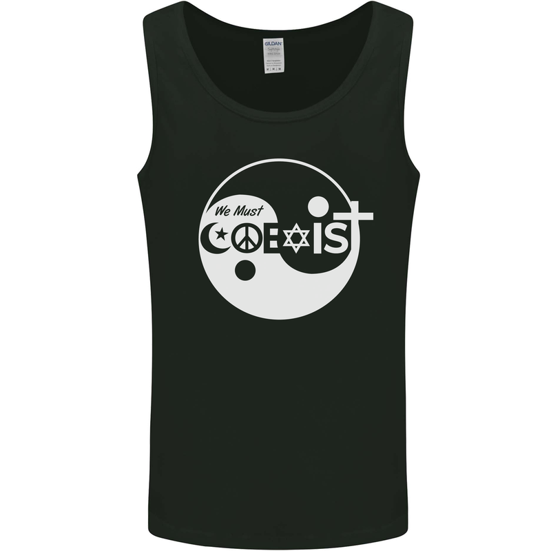 We Must Coexist World Peace Love Religion Hippy Mens Vest Tank Top Black