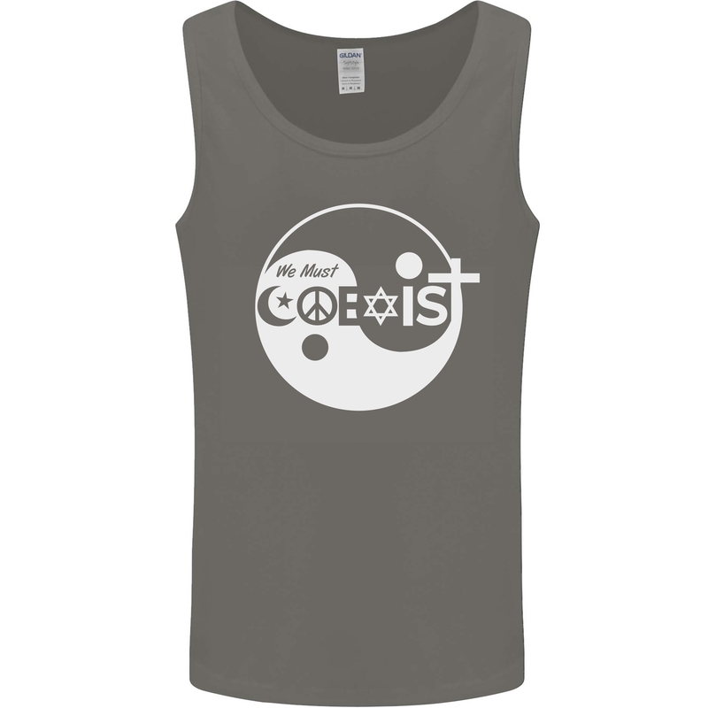 We Must Coexist World Peace Love Religion Hippy Mens Vest Tank Top Charcoal