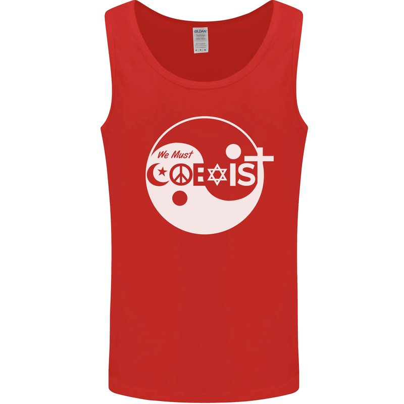 We Must Coexist World Peace Love Religion Hippy Mens Vest Tank Top Red