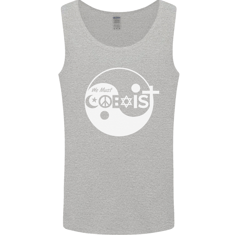 We Must Coexist World Peace Love Religion Hippy Mens Vest Tank Top Sports Grey