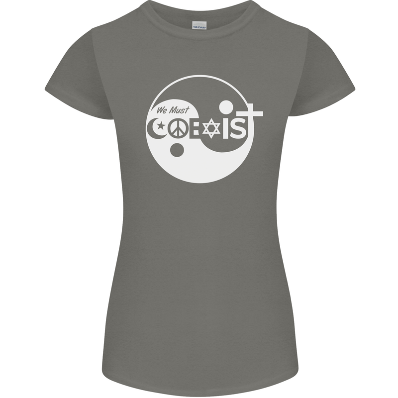 We Must Coexist World Peace Love Religion Hippy Womens Petite Cut T-Shirt Charcoal