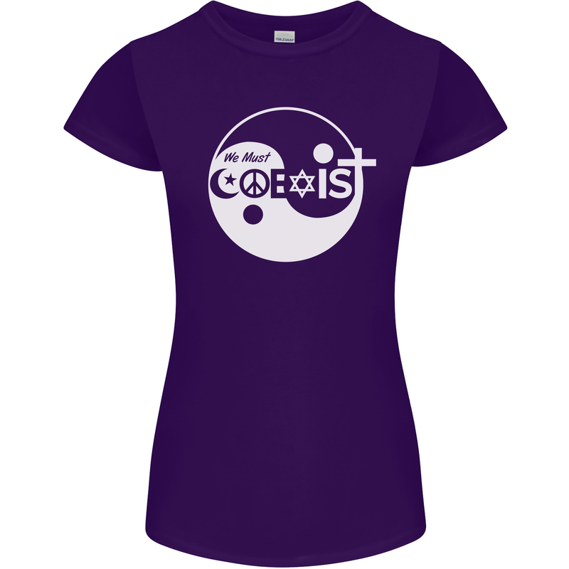 We Must Coexist World Peace Love Religion Hippy Womens Petite Cut T-Shirt Purple